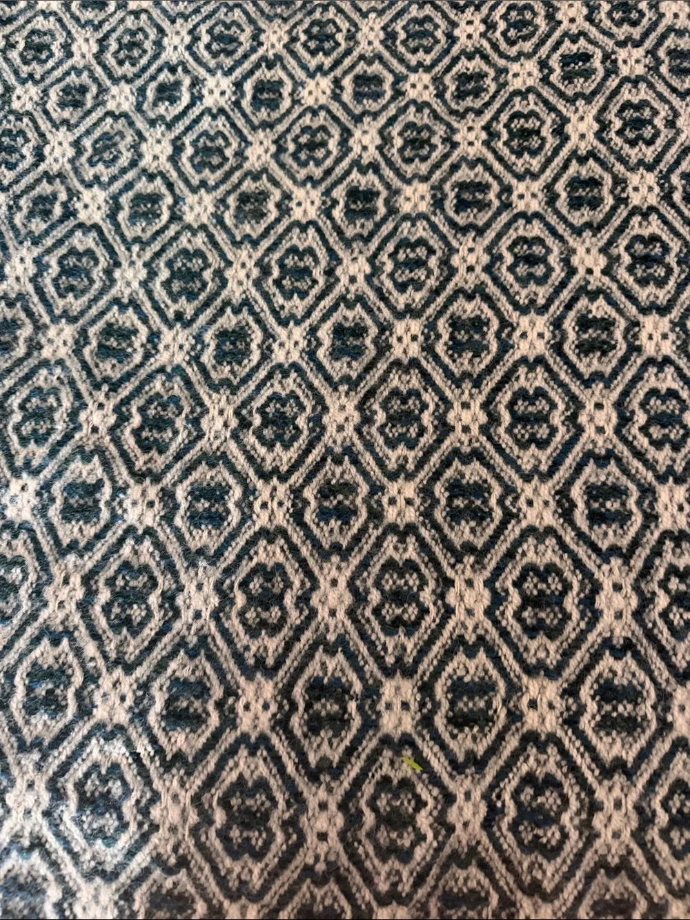 Antique 1920’s Throw Blanket Wool Woven Green  Cream Fringe 81”x 64” Perfect